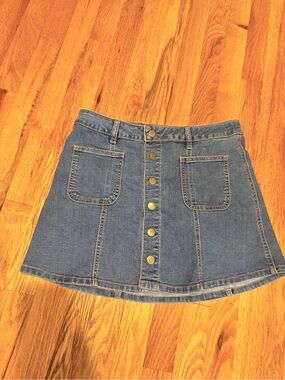 Altar'd State Denim Button-Front A-Line Skirt - Blue